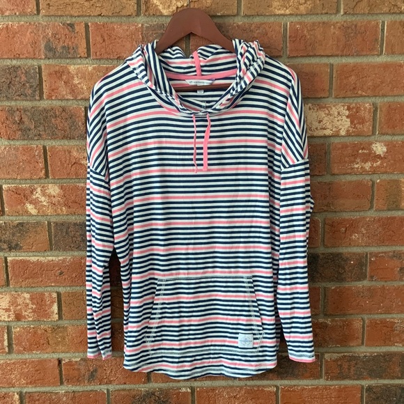 Southern Tide Tops - Southern Tide Navy and Pink Striped Cozy Hoodie Pullover